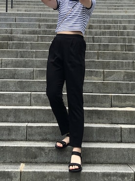「Chico（チコ）のアイテム（サンダル、ブラック系）」を使った、ナツさん（レディース・168cm）の夏コーディネート
