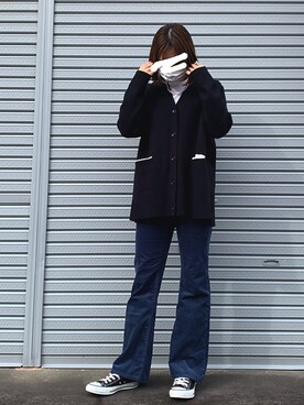 「PAGEBOY（ページボーイ）のアイテム（カーディガン/ボレロ、ブラック系）」を使った、ナツさん（レディース・168cm）の秋コーディネート