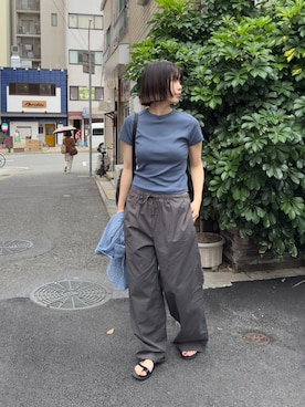 「CANAL JEAN（キャナルジーン）のEl mar　BASICコンパクトTシャツ（Tシャツ/カットソー、ブルー系）」を使った、ERICAさん（レディース・160cm）の夏コーディネート