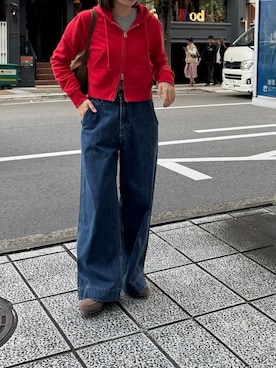 「アイテム（モカシン/デッキシューズ）」を使った、ERICAさん（レディース・160cm）の秋コーディネート