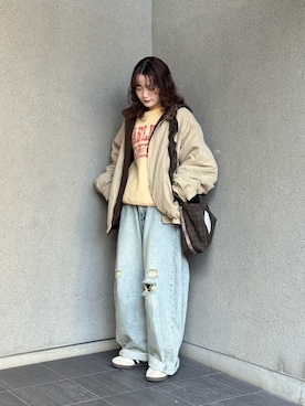 「ダメージデニムパンツ」｜木村 星南（せな）さん（レディース・162cm）の冬コーディネート