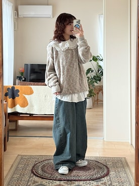 「アイテム（デニムパンツ）」を使った、木村 星南（せな）さん（レディース・162cm）の秋コーディネート