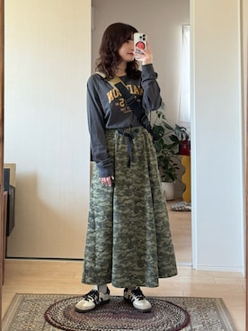 「JOURNAL STANDARD relume（ジャーナルスタンダード　レリューム）の《追加2》ラグランスリーブカレッジロングスリーブTEE（Tシャツ/カットソー、ブラック系）」を使った、木村 星南（せな）さん（レディース・162cm）の春コーディネート