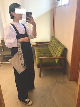 「白ブラウス」｜「アイテム（オールインワン・サロペット）」を使った、Teraさん（レディース・156cm）の夏コーディネート