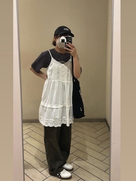 「アイテム（チュニック）」を使った、もちきんさん（レディース・158cm）の夏コーディネート