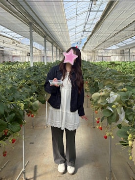 「GU（ジーユー）のアイテム（ジャケット/アウター）」を使った、おこめさん（レディース・158cm）の春コーディネート