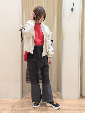 「Samansa Mos2（サマンサ モスモス）のアイテム（ブルゾン）」を使った、まよねーずさん（レディース・164cm）の春コーディネート