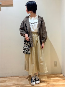 「秋」｜「アイテム（ノーカラージャケット）」を使った、まよねーずさん（レディース・164cm）の秋コーディネート