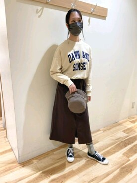 「Samansa Mos2 blue」｜「アイテム（スウェット）」を使った、まよねーずさん（レディース・164cm）の秋コーディネート