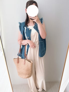 「アイテム（かごバッグ）」を使った、miiさん（レディース・158cm）の秋コーディネート
