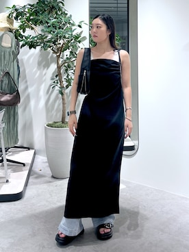 「ノースリーブ」｜「アイテム（ワンピース/ドレス、ブラック系）」を使った、MAIさん（レディース・157cm）の夏コーディネート
