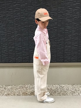 「UNIVERSAL OVERALL（ユニバーサルオーバーオール）のアイテム（サロペット/オーバーオール）」を使った、kanaさん（キッズ・126cm）の春コーディネート