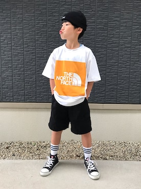 「アイテム（ニットキャップ/ビーニー、ブラック系）」を使った、kanaさん（キッズ・126cm）の夏コーディネート