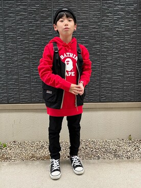 「Bape」｜「アイテム（ニットキャップ/ビーニー）」を使った、kanaさん（キッズ・128cm）の秋コーディネート