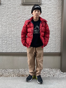 「アイテム（ニットキャップ/ビーニー）」を使った、kanaさん（キッズ・142cm）の冬コーディネート