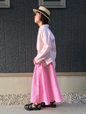 「ギンガムチェック」｜「アイテム（スカート、ピンク系）」を使った、kanaさん（キッズ・148cm）の春コーディネート