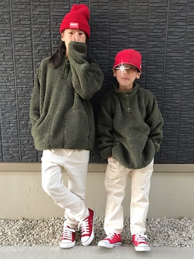 「PEANUTS（ピーナッツ）のアイテム（パンツ）」を使った、kanaさん（キッズ・124cm）の冬コーディネート