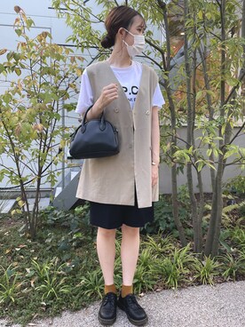 「Kastane（カスタネ）のSETUP BIGベスト（ベスト、ベージュ系）」を使った、まなみさん（レディース・163cm）の秋コーディネート