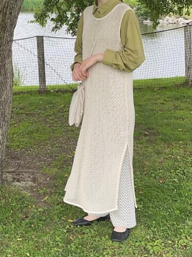 「LOWRYS FARM（ローリーズファーム）のアイテム（シャツ/ブラウス、グリーン系）」を使った、まなみさん（レディース・163cm）の夏コーディネート