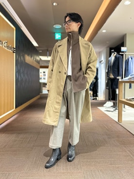 「abahouse」｜「アイテム（トレンチコート）」を使った、k.tsukaharaさん（メンズ・164cm）の冬コーディネート