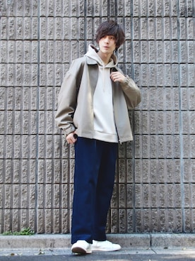 「JUNRED（ジュンレッド）のアイテム（パーカー）」を使った、桜江しゅう さん（メンズ・180cm）の春コーディネート