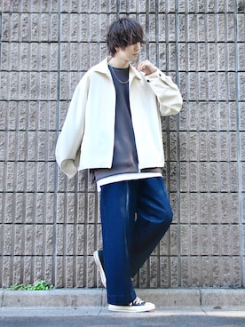 「アイテム（ブルゾン、ホワイト系）」を使った、桜江しゅう さん（メンズ・180cm）の春コーディネート