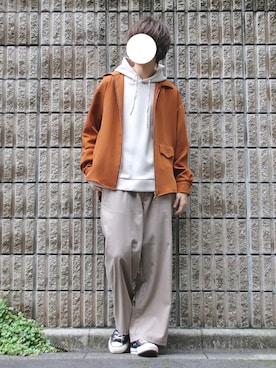 「JUNRED（ジュンレッド）のアイテム（パーカー）」を使った、桜江しゅう さん（メンズ・180cm）の秋コーディネート