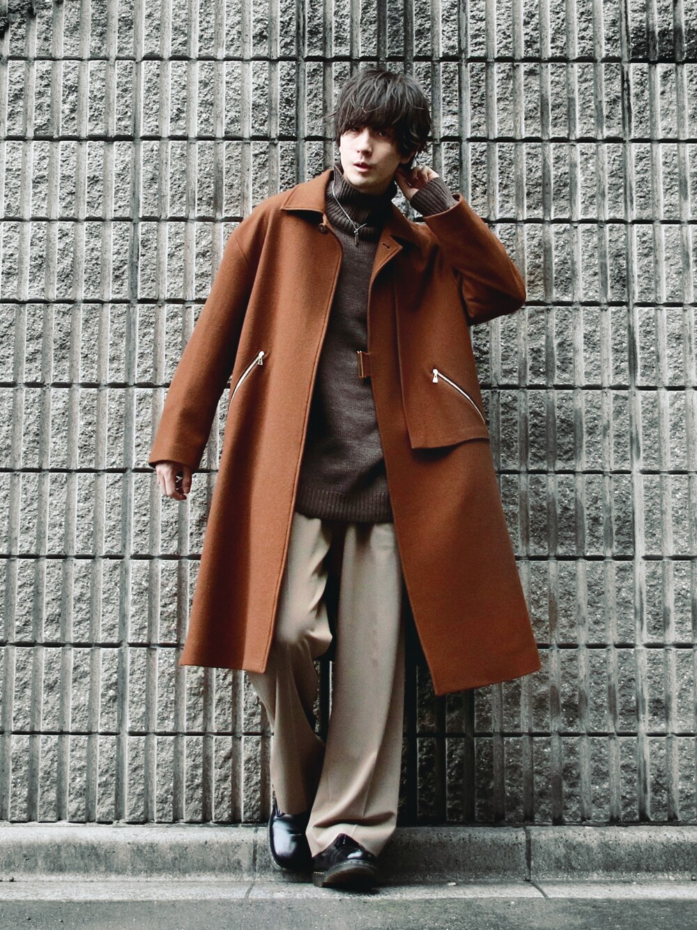 CULLNI ブラウン ステンカラーコート CULLNI（クルニ）の「STUDIOUS別注 ZIP CHECK COAT（ステン