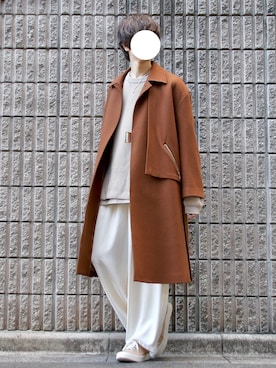 「CULLNI（クルニ）のアイテム（ステンカラーコート）」を使った、桜江しゅう さん（メンズ・180cm）の冬コーディネート