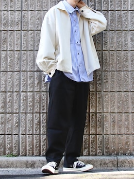 「アイテム（ブルゾン、ホワイト系）」を使った、桜江しゅう さん（メンズ・180cm）の春コーディネート