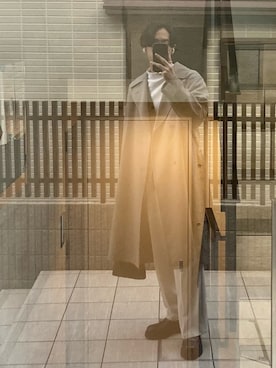 「モヘアカーディガン」｜「アイテム（トレンチコート）」を使った、Kosuke Iwasakiさん（メンズ・184cm）の冬コーディネート