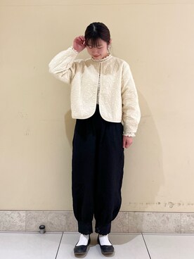 「キルトジャケット」｜「アイテム（ノーカラージャケット）」を使った、はなさん（レディース・159cm）の冬コーディネート