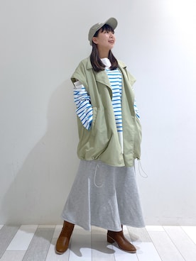 「w closet（ダブルクローゼット）のアイテム（帽子）」を使った、ななかさん（レディース・161cm）の春コーディネート