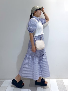 「セットアイテム」｜「アイテム（シャツワンピース）」を使った、ななかさん（レディース・161cm）の夏コーディネート