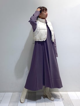 「リバーシブル」｜「アイテム（ダウンベスト）」を使った、ななかさん（レディース・161cm）の秋コーディネート
