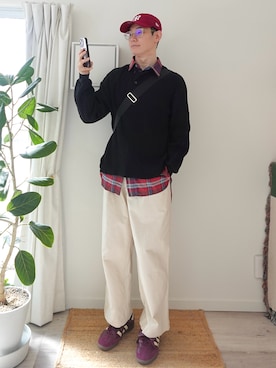 「MAISON SPECIAL（メゾンスペシャル）の《UNISEX》Prime-Over Henry Neck Long Sleeve Waffle T-Shirt/プライムオーバーヘンリーネックロングスリーブワッフルTシャツ【MAISON SPECIAL/メゾンスペシャル】（Tシャツ/カットソー、ブラック系）」を使った、kimamaniさん（メンズ・175cm）の春コーディネート