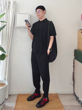 「Hender Scheme（エンダースキーマ）のazuma bag big（トートバッグ、ブラック系）」を使った、kimamaniさん（メンズ・175cm）の秋コーディネート