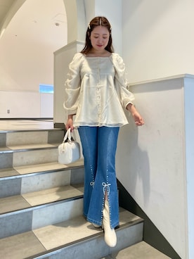「one after another NICE CLAUP（ワンアフターアナザーナイスクラップ）のアイテム（デニムパンツ）」を使った、れいなさん（レディース・160cm）の秋コーディネート