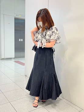 「one after another NICE CLAUP（ワンアフターアナザーナイスクラップ）の2way/ボウタイフレアスリーブブラウス（シャツ/ブラウス）」を使った、いけだまいかさん（レディース・153cm）の夏コーディネート