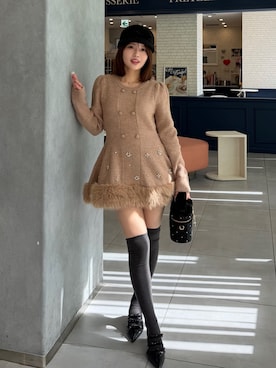 「アイテム（キャスケット）」を使った、まいかさん（レディース・153cm）の秋コーディネート