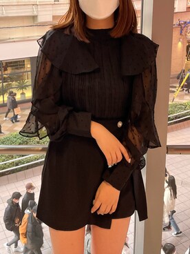 「one after another NICE CLAUP（ワンアフターアナザーナイスクラップ）のビジューボタンスカパン　2023SS（その他パンツ）」を使った、まいかさん（レディース・153cm）の冬コーディネート