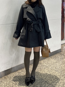 「one after another NICE CLAUP（ワンアフターアナザーナイスクラップ）のアイテム（チェスターコート）」を使った、いけだまいかさん（レディース・153cm）の冬コーディネート