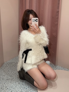 「one after another NICE CLAUP(ワンアフターアナザーナイスクラップ)の【Premium order/セットアップ可能/パンツ別売り】ふわモテリボンペプラムニット(ニット/セーター、ホワイト系)」を使った、まいかさん(レディース・153cm)の夏コーディネート