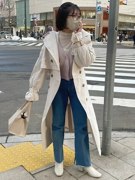 「one after another NICE CLAUP（ワンアフターアナザーナイスクラップ）のアイテム（トレンチコート）」を使った、尾上綾乃さん（レディース・156cm）の冬コーディネート