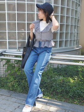 「NUN（エヌユーエヌ）のアイテム」を使った、尾上綾乃さん（レディース・156cm）の夏コーディネート