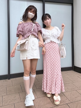 「ギンガムチェック」｜「アイテム（スカート、ピンク系）」を使った、karenさん（レディース・166cm）の春コーディネート