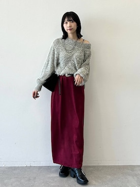 「PAGEBOY（ページボーイ）のサテンナロースカート 【ウエストゴム・ストレスフリー】（スカート）」を使った、Risakoさん（レディース・165cm）の秋コーディネート