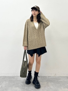 「アイテム（ボストンバッグ、グリーン系）」を使った、Risakoさん（レディース・164cm）の夏コーディネート