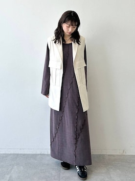 「PAGEBOY（ページボーイ）のサンドヴィンテージキリカエロングスリーブワンピース(長袖) 【ボートネック・ワンショルダー対応】（ワンピース）」を使った、Risakoさん（レディース・164cm）の夏コーディネート