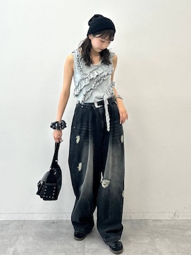 「PAGEBOY（ページボーイ）のモードバックルベルト3（ベルト）」を使った、Risakoさん（レディース・164cm・20代）の夏コーディネート
